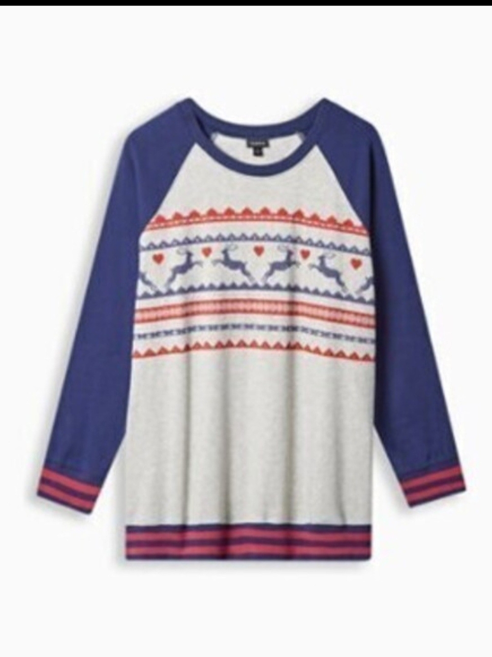 Woman's Raglan Crew Neck Reindeer Sweatshirt.